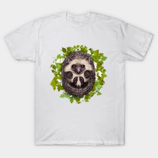 Cute cutie hedgehog in green leaves T-Shirt